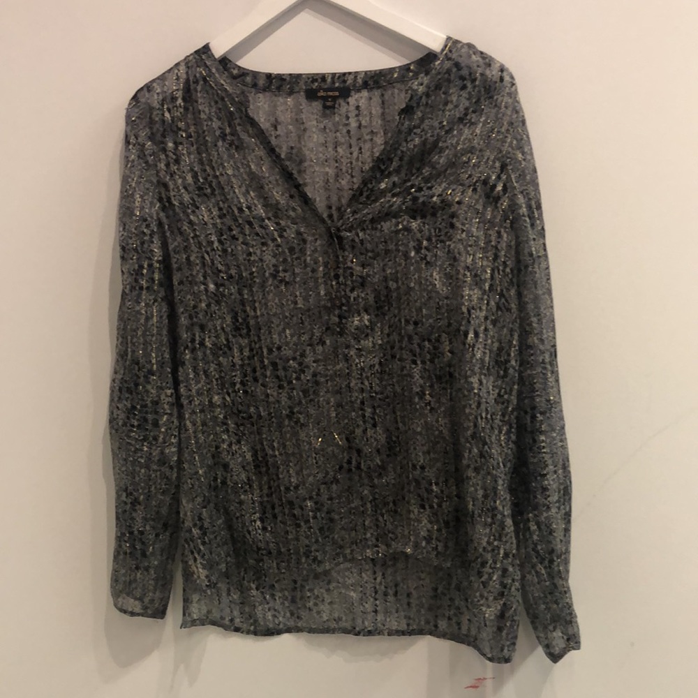 Ella Moss Platinum Print Stripe Sleeve Silk Henley